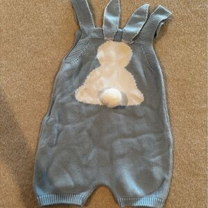 Gray Knit Baby Romper with Bunny Design